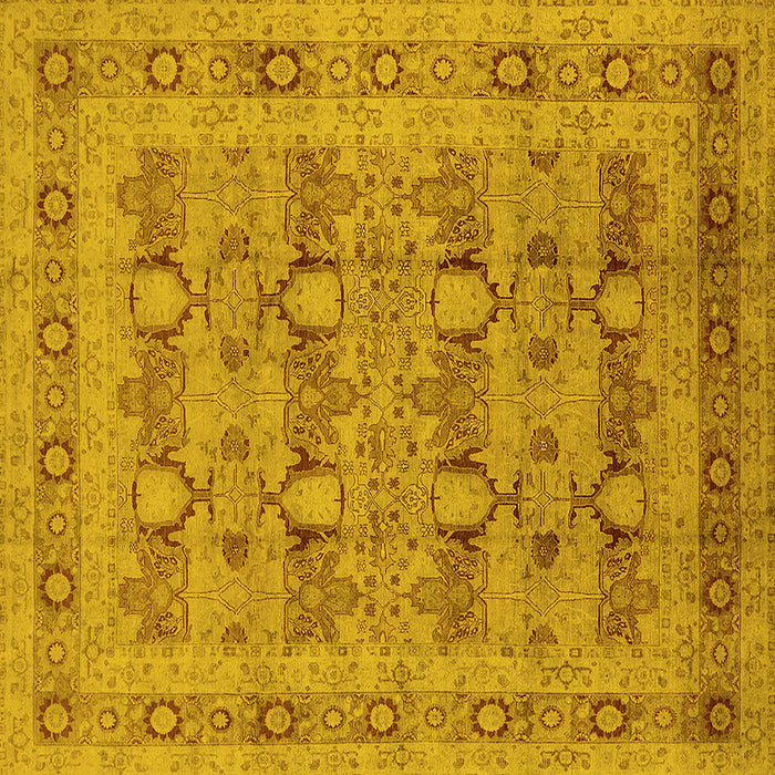 Square Machine Washable Oriental Yellow Traditional Rug, wshurb2996yw