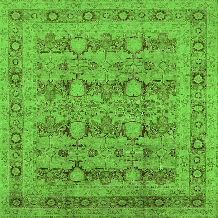 Square Machine Washable Oriental Green Traditional Area Rugs, wshurb2996grn