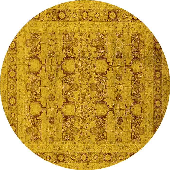 Round Machine Washable Oriental Yellow Traditional Rug, wshurb2996yw