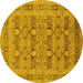 Round Machine Washable Oriental Yellow Traditional Rug, wshurb2996yw