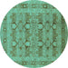 Round Oriental Turquoise Traditional Rug, urb2996turq