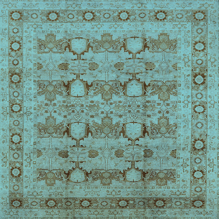 Square Machine Washable Oriental Light Blue Traditional Rug, wshurb2996lblu