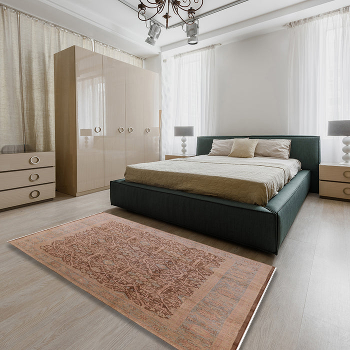 Machine Washable Industrial Modern Light Copper Gold Rug in a Bedroom, wshurb2997