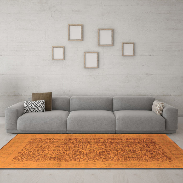 Machine Washable Oriental Orange Traditional Area Rugs in a Living Room, wshurb2997org