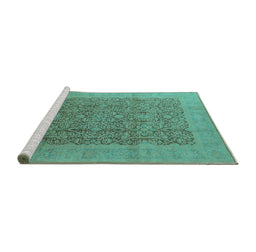 Sideview of Machine Washable Oriental Turquoise Traditional Area Rugs, wshurb2997turq