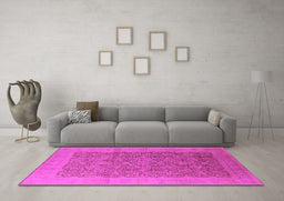 Machine Washable Oriental Pink Traditional Rug in a Living Room, wshurb2997pnk