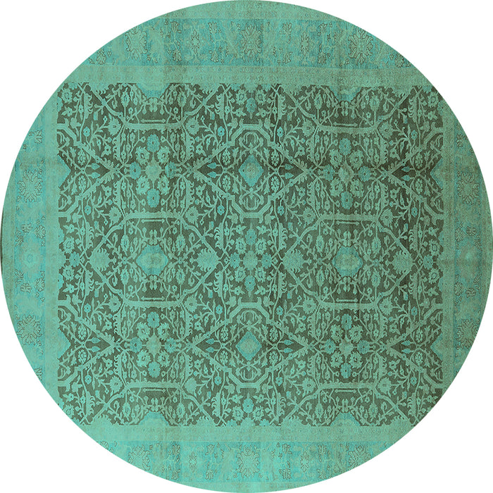 Round Machine Washable Oriental Turquoise Traditional Area Rugs, wshurb2997turq