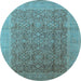 Round Machine Washable Oriental Light Blue Traditional Rug, wshurb2997lblu