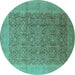 Round Oriental Turquoise Traditional Rug, urb2997turq