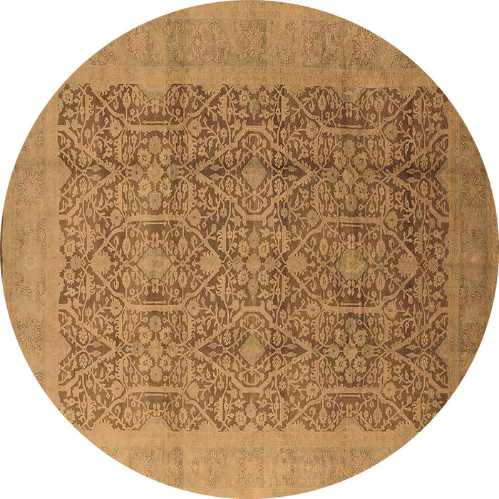 Round Oriental Brown Traditional Rug, urb2997brn
