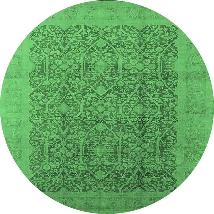 Round Oriental Emerald Green Traditional Rug, urb2997emgrn