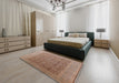 Mid-Century Modern Light Copper Gold Oriental Rug in a Bedroom, urb2997