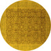 Round Machine Washable Oriental Yellow Traditional Rug, wshurb2997yw