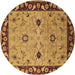 Round Machine Washable Oriental Brown Traditional Rug, wshurb2998brn