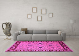 Machine Washable Oriental Pink Traditional Rug in a Living Room, wshurb2998pnk