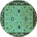 Round Machine Washable Oriental Turquoise Traditional Area Rugs, wshurb2998turq