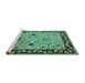 Sideview of Machine Washable Oriental Turquoise Traditional Area Rugs, wshurb2998turq