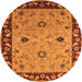 Round Machine Washable Oriental Orange Traditional Area Rugs, wshurb2998org