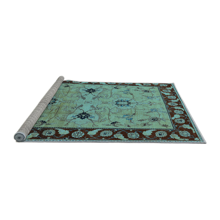 Sideview of Machine Washable Oriental Light Blue Traditional Rug, wshurb2998lblu