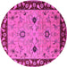 Round Machine Washable Oriental Pink Traditional Rug, wshurb2998pnk