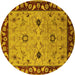 Round Machine Washable Oriental Yellow Traditional Rug, wshurb2998yw