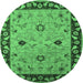 Round Machine Washable Oriental Emerald Green Traditional Area Rugs, wshurb2998emgrn