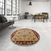Round Mid-Century Modern Brown Sand Brown Oriental Rug in a Office, urb2998