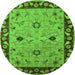 Round Machine Washable Oriental Green Traditional Area Rugs, wshurb2998grn