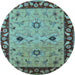 Round Machine Washable Oriental Light Blue Traditional Rug, wshurb2998lblu