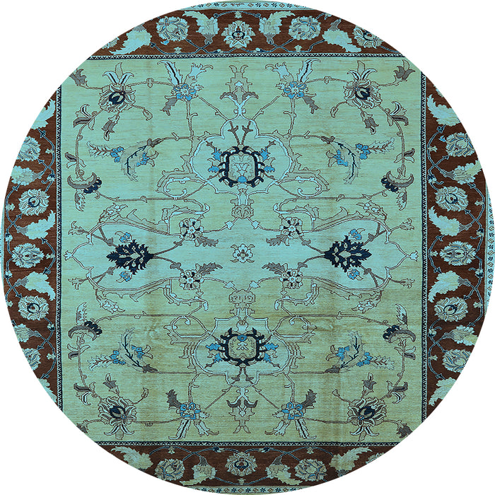Round Oriental Light Blue Traditional Rug, urb2998lblu