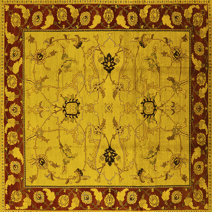 Square Machine Washable Oriental Yellow Traditional Rug, wshurb2998yw