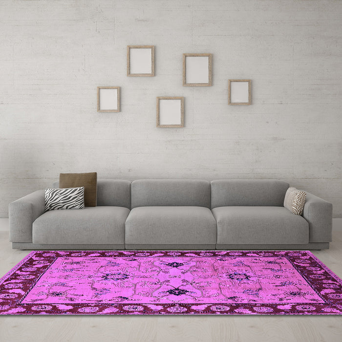 Machine Washable Oriental Purple Traditional Area Rugs in a Living Room, wshurb2998pur
