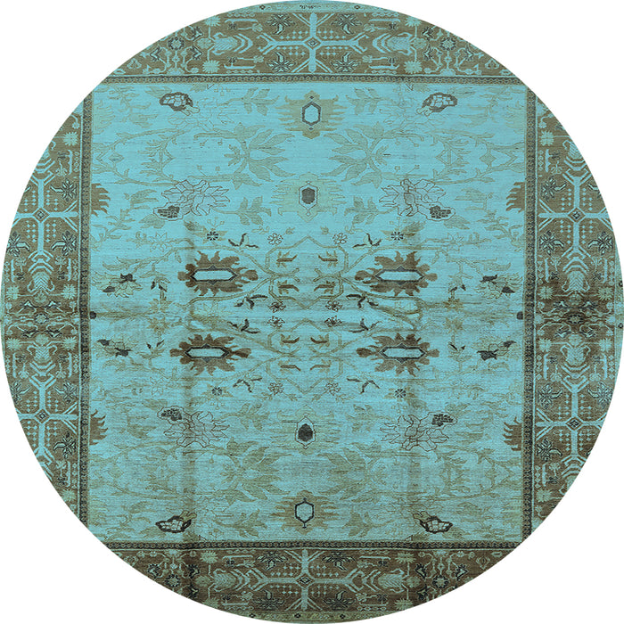 Round Oriental Light Blue Traditional Rug, urb2999lblu