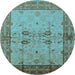 Round Oriental Light Blue Traditional Rug, urb2999lblu