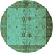 Round Oriental Turquoise Traditional Rug, urb2999turq