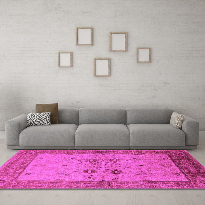 Machine Washable Oriental Pink Traditional Rug in a Living Room, wshurb2999pnk