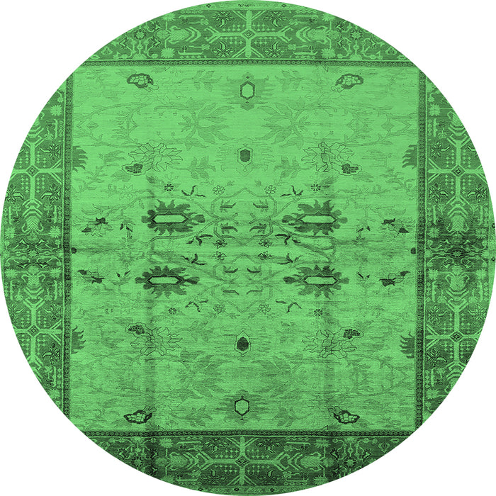 Round Oriental Emerald Green Traditional Rug, urb2999emgrn