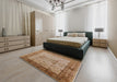 Mid-Century Modern Light Copper Gold Oriental Rug in a Bedroom, urb2999