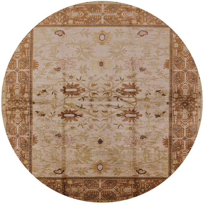 Round Mid-Century Modern Light Copper Gold Oriental Rug, urb2999