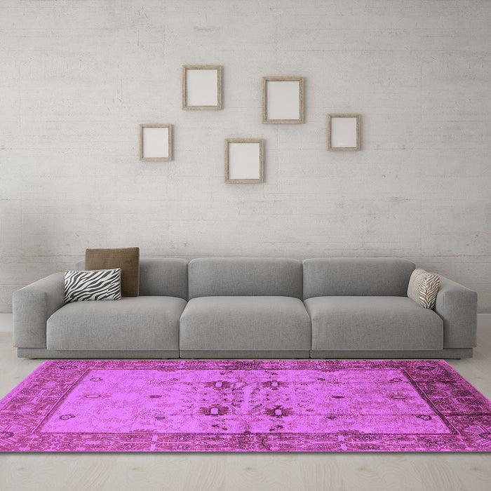 Machine Washable Oriental Purple Traditional Area Rugs in a Living Room, wshurb2999pur