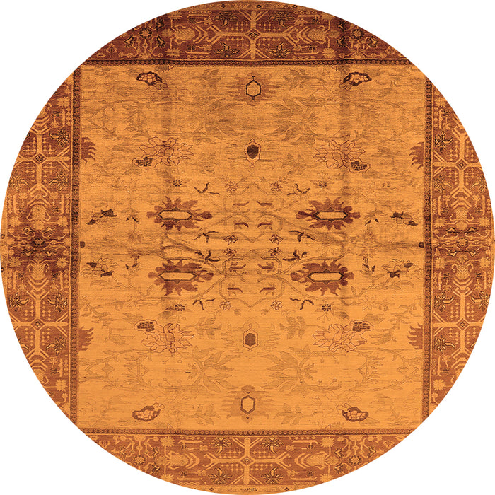 Round Machine Washable Oriental Orange Traditional Area Rugs, wshurb2999org