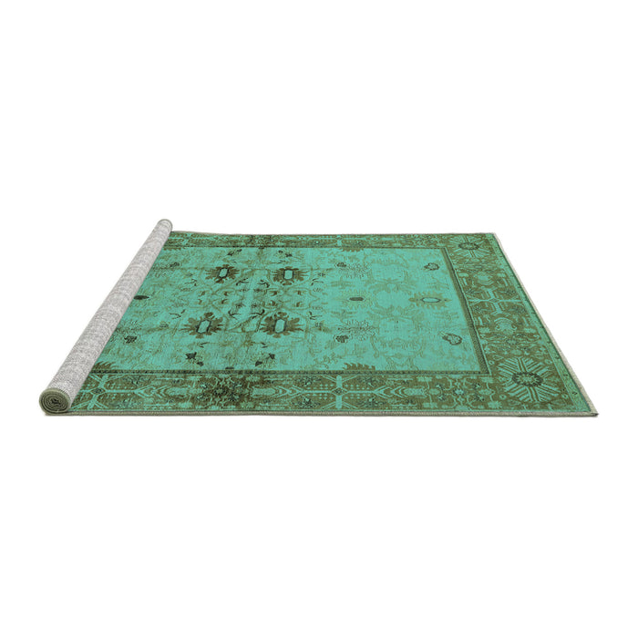 Sideview of Machine Washable Oriental Turquoise Traditional Area Rugs, wshurb2999turq