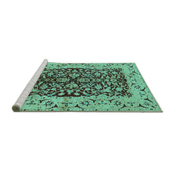 Sideview of Machine Washable Oriental Turquoise Traditional Area Rugs, wshurb3000turq