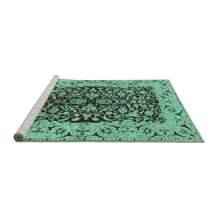 Sideview of Machine Washable Oriental Turquoise Traditional Area Rugs, wshurb3000turq