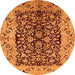 Round Machine Washable Oriental Orange Traditional Area Rugs, wshurb3000org