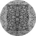 Round Machine Washable Oriental Gray Traditional Rug, wshurb3000gry