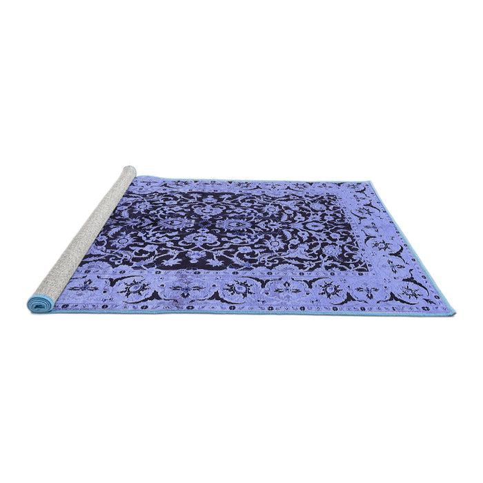 Sideview of Machine Washable Oriental Blue Traditional Rug, wshurb3000blu