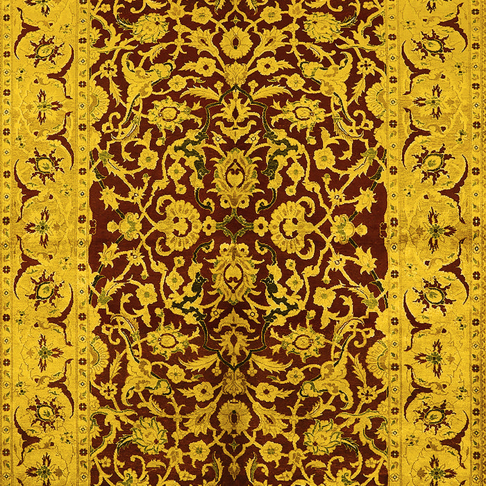Machine Washable Oriental Yellow Traditional Rug, wshurb3000yw
