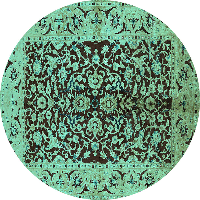 Round Machine Washable Oriental Turquoise Traditional Area Rugs, wshurb3000turq