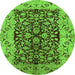 Round Machine Washable Oriental Green Traditional Area Rugs, wshurb3000grn